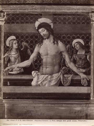 Alinari, Fratelli — Perugia - Pinacoteca Vannucci. La Pietà, dettaglio della grande ancona. (Pinturicchio.) — particolare, cimasa